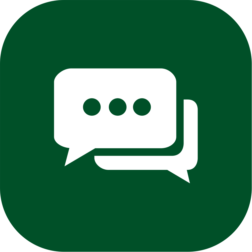 Speech bubble inverted inside a green box with rounded corners.